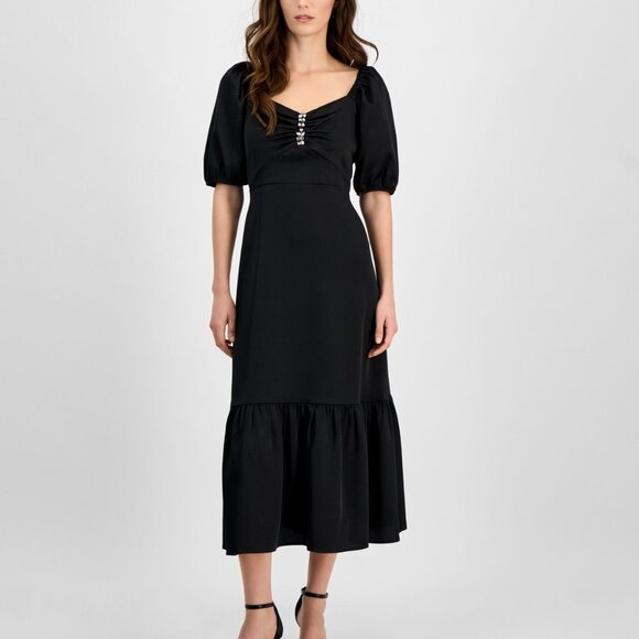 #M36 Anne Klein Women's Rhinestone Puff-Sleeve Midi Dress - Picture 1 of 3